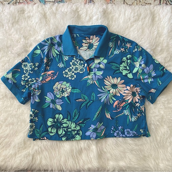 Nike Tops - Nike Women's Golf Polo Shirt Crop Top Blue Floral